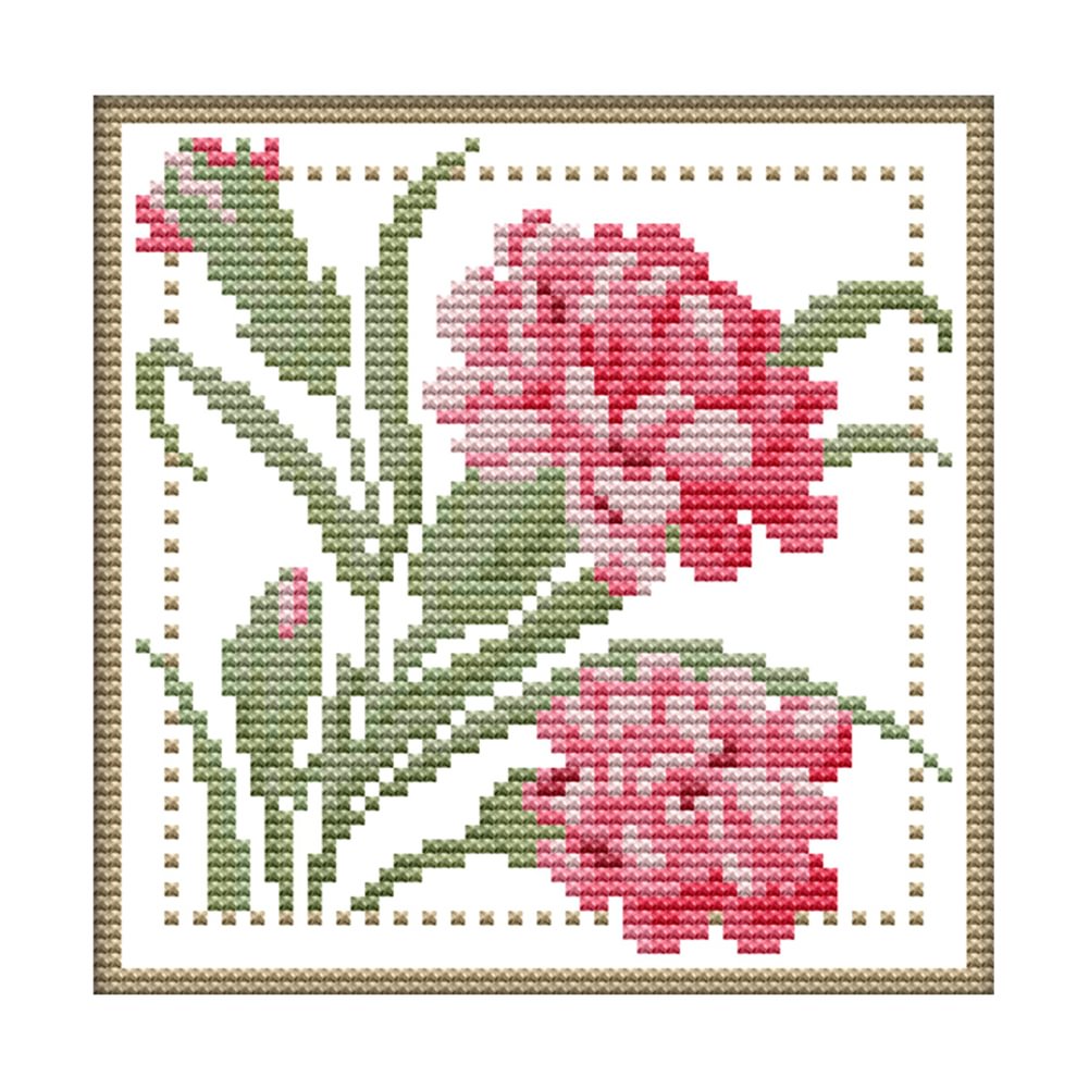 14CT Joy Sunday Stamped/Counted Cross Stitch - 12 Months Flower(17*17cm)