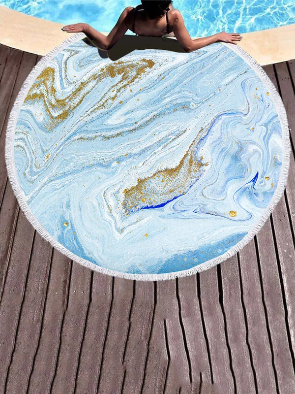 Colorful Marble Round Shape Tasseled Soft Beach Mat