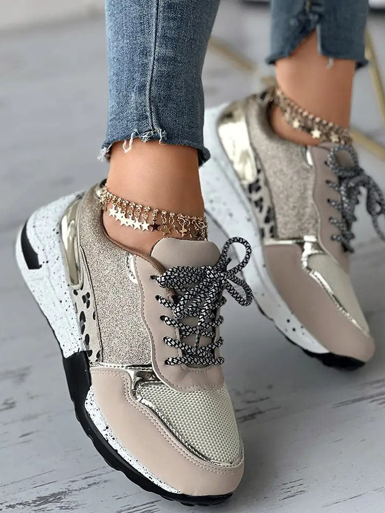 Glitter Leopard Print Casual Sneakers - ECHOINE