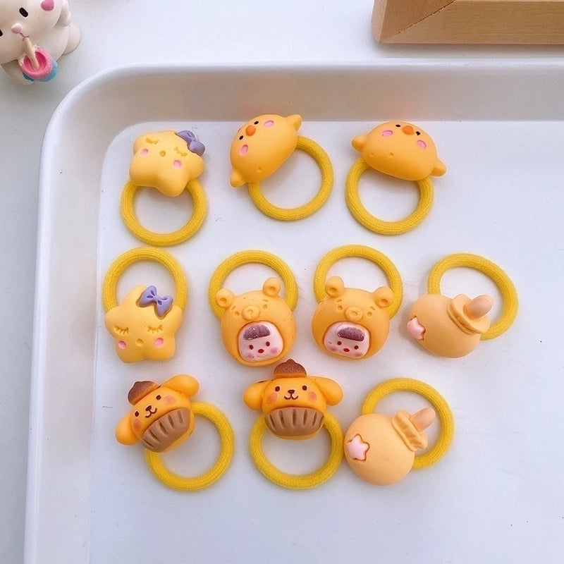 10 Colorful Cartoon Resin Children’s Small Size Finger Hair Bands High Elastic Braided Hair Bands Cute Baby Hair Accessories