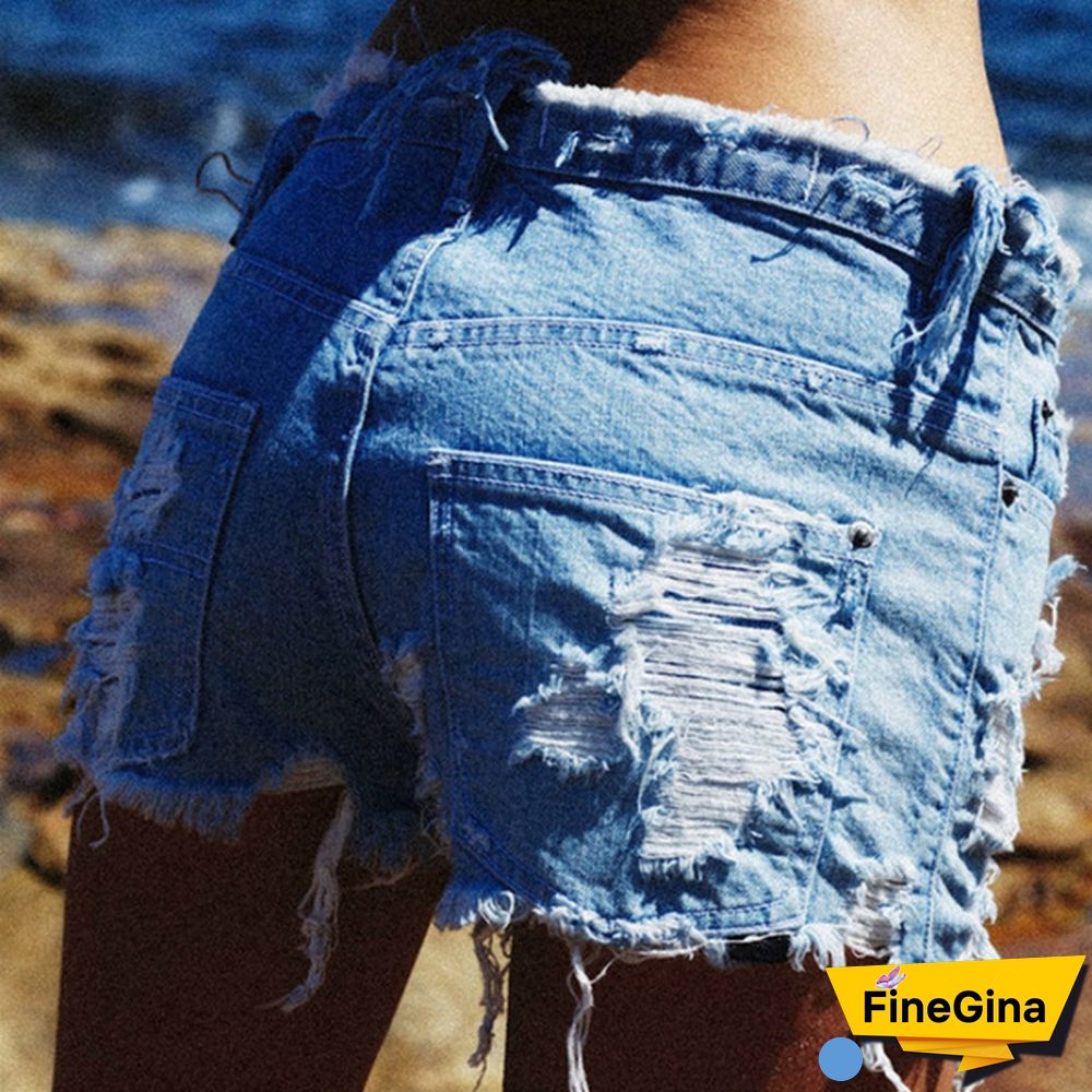Women Destroyed Ripped Hole Denim Shorts Summer Fashion Jeans Shorts Girls Vintage Denim Short Pants Plus Size