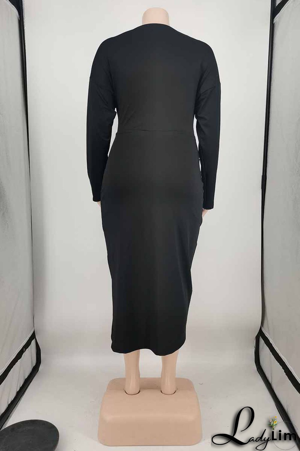 Fuchsia Fashion Sexy Letter Print Patchwork O Neck Long Sleeve Plus Size Dresses