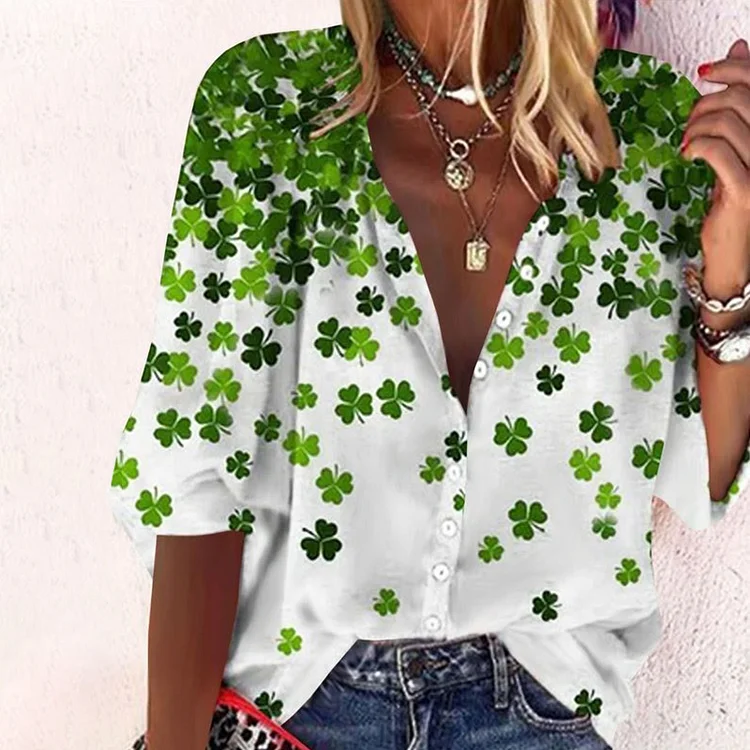 Wearshes St. Patrick's Day Printed Casual Blouse