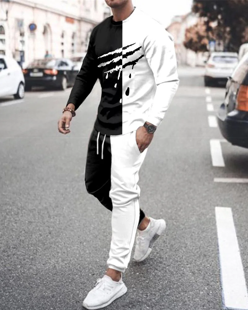 men's casual stitching sports suit