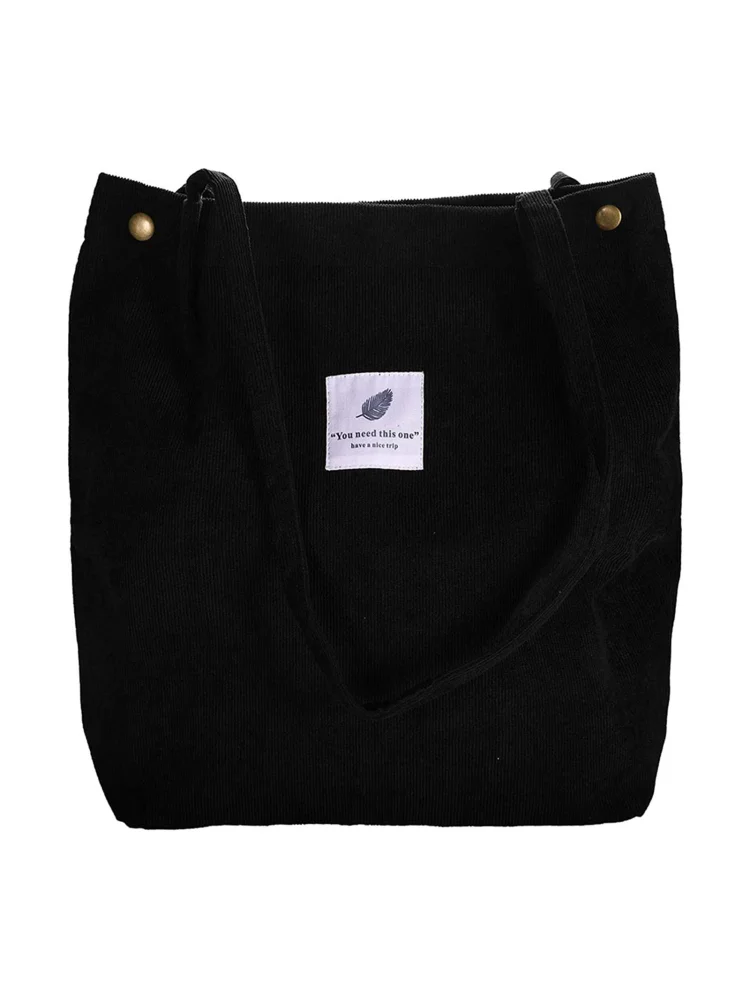 Women Canvas Bag Large Capacity Fashion Shopping Totes Handbag (Black)