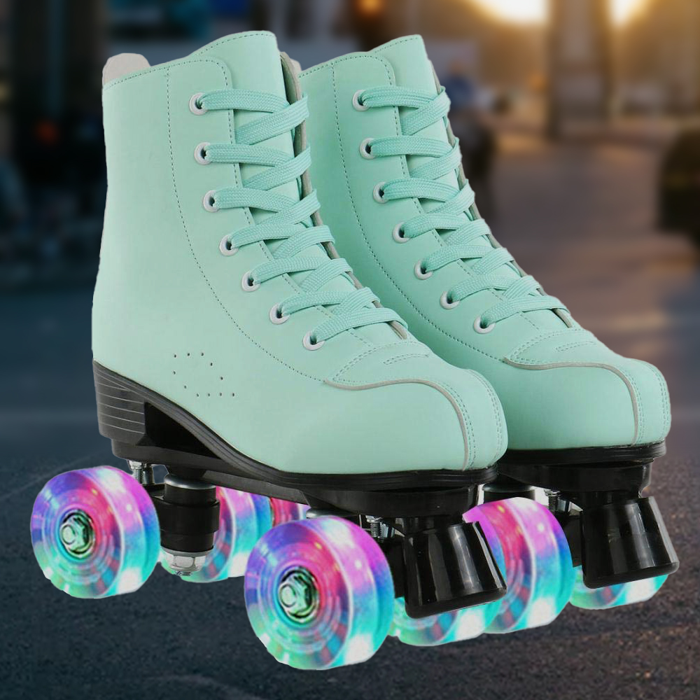 Green Roller Skates Double Row Light Up Wheels for Women Men Outdoor