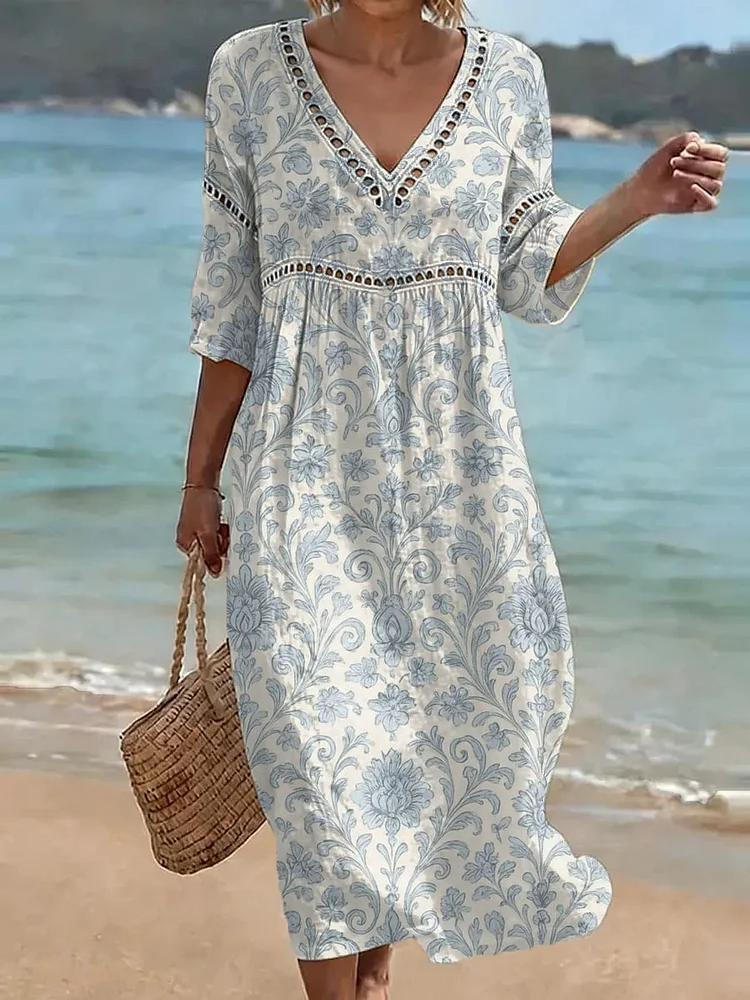 Women's Lace Floral Print Casual Dress