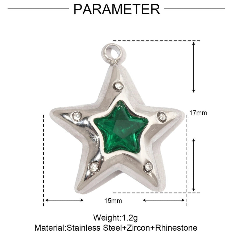 3 PCS/Package 13 * 15mm 14*18MM 15*17mm Titanium Steel Natural Stone Rhinestones Zircon Pentagram Square Pendant Jewelry Accessories