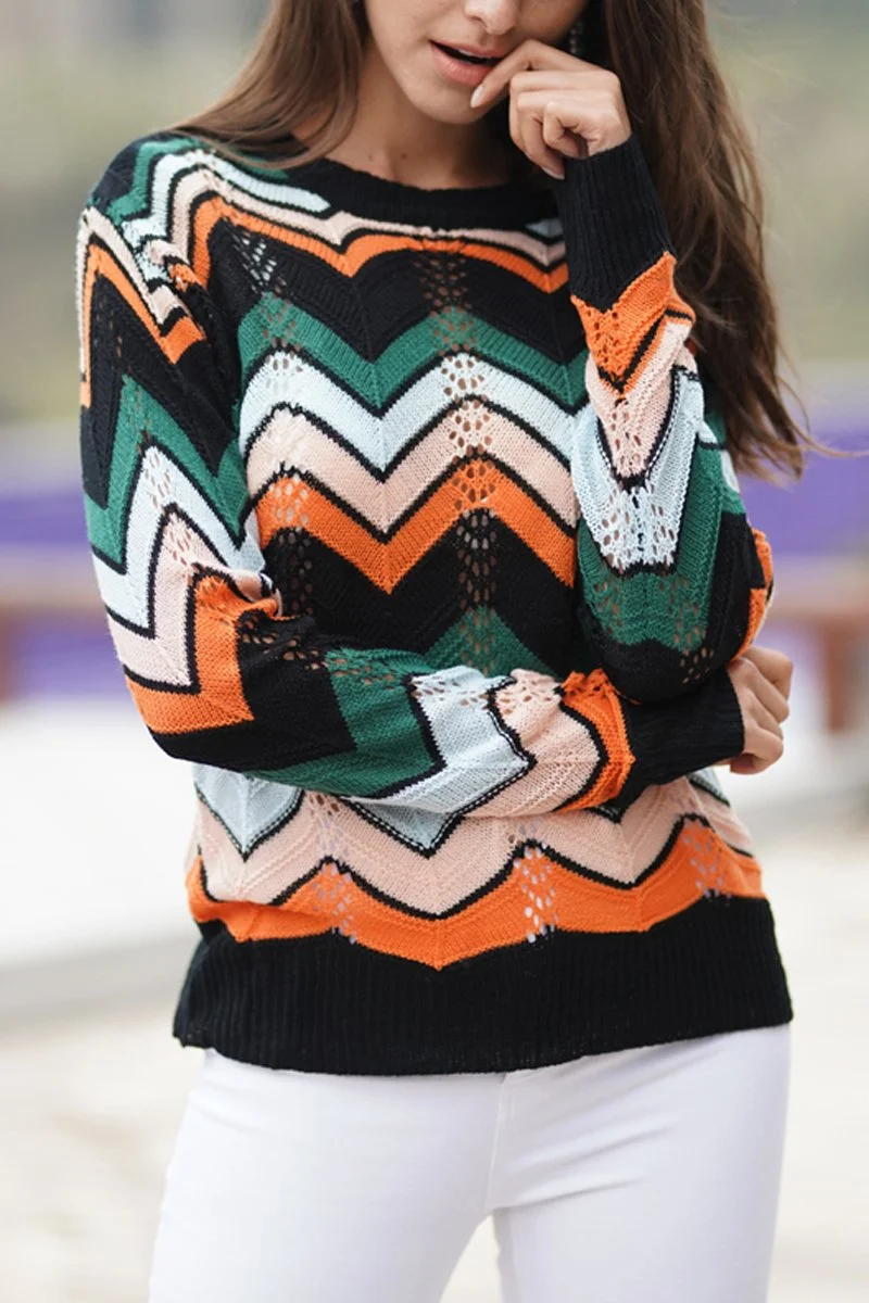 Round Neck Colorful Stripe Sweater