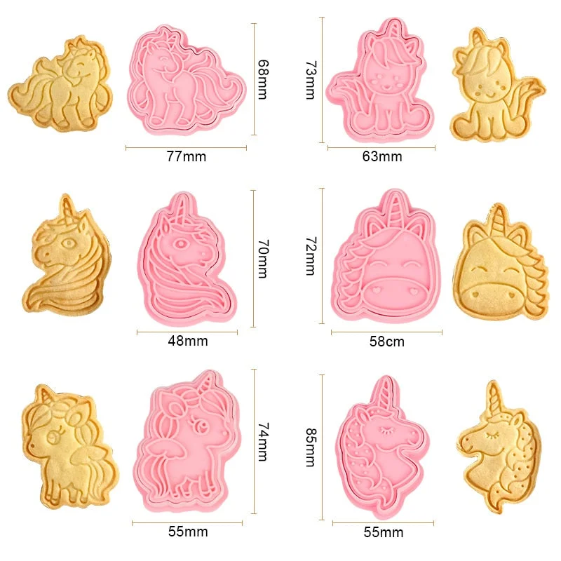 6Pcs/box Unicorn Cookie Cutters Plastic 3D Cartoon Cake Biscuit Mold Stamp Kitchen Baking Tool Unicorn Party Decoration Supplies