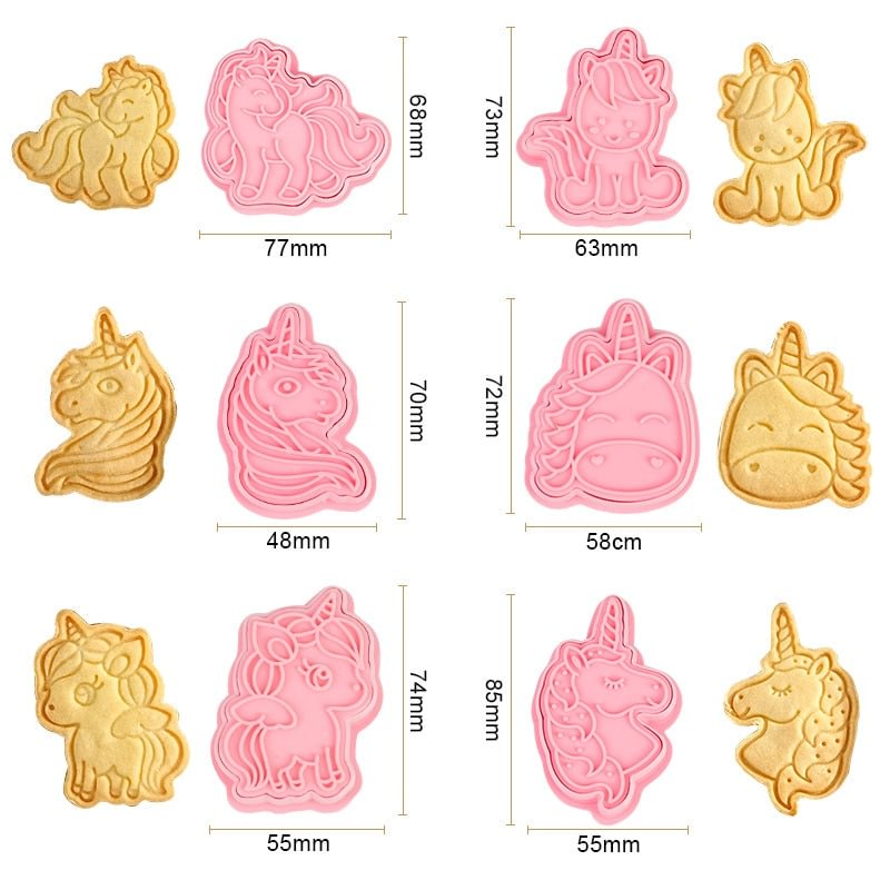 6Pcs/box Unicorn Cookie Cutters Plastic 3D Cartoon Cake Biscuit Mold Stamp Kitchen Baking Tool Unicorn Party Decoration Supplies