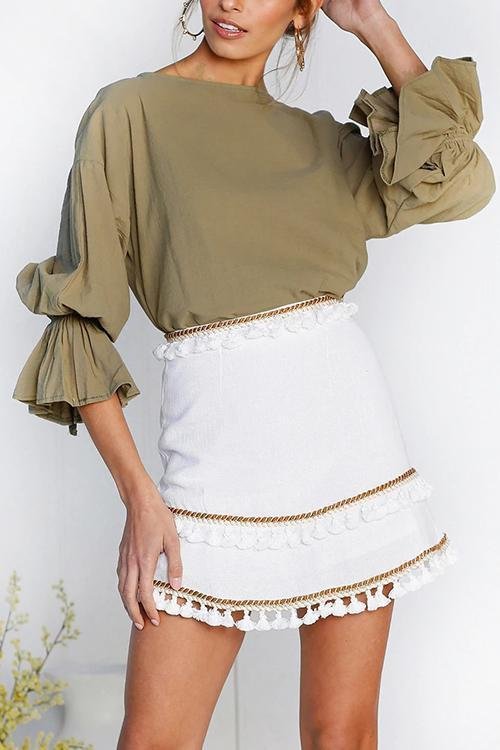 Back Button Flared Sleeve Top - Shop Trendy Women's Clothing | LoverChic