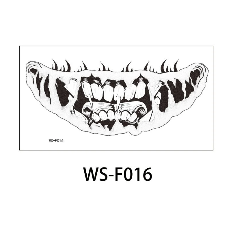 Halloween Stickers Face Temporary Tattoo Sticker for Man Boys Tattoo Body Art Tattoo Black Face Mouth Teeth Tattoo Sticker Sexy