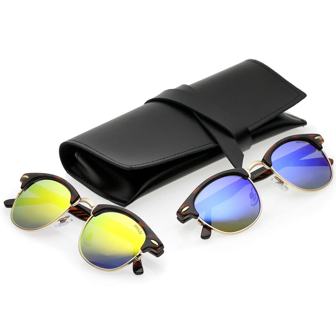 Classic Horn Rimmed Neutral Colored Lens Semi-Rimless glasses 49mm