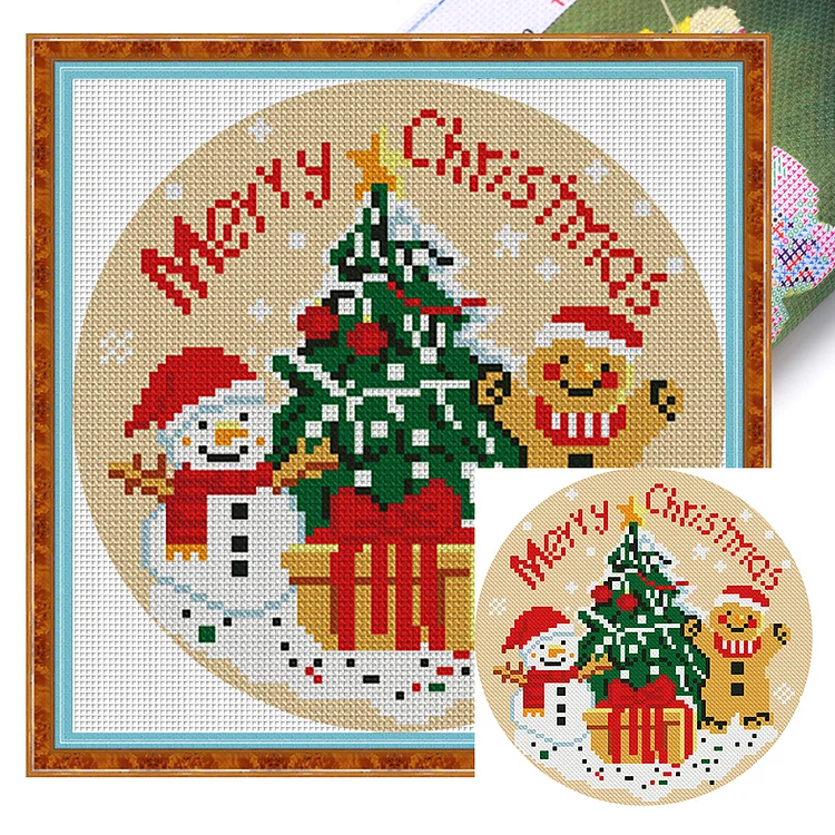 【Mona Lisa Brand-Cotton】Christmas snowman 24*24cm 11CT Stamped Canvas Cross Stitch gbfke