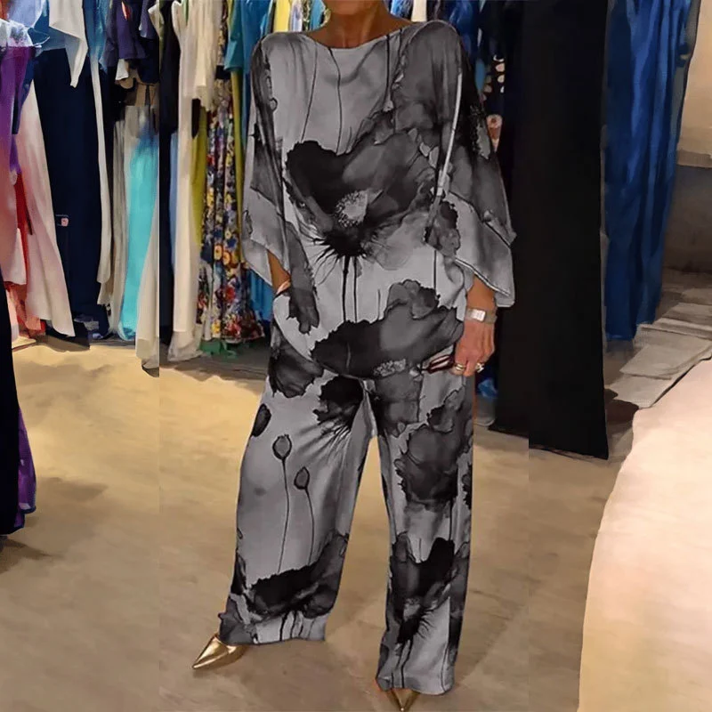 Uveng Uveng 2024 New Women's Wear Elegant Print Casual Top Wide-Leg Pants Fashion Suit