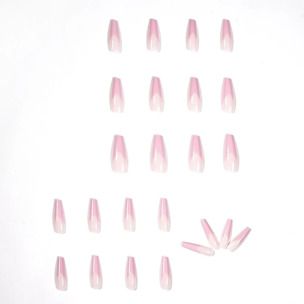 24pcs Detachable French Pink Coffin False Nails With Designs Wearable Ballerina Fake Nails Full Cover Nail Tips Press On Nails-Nail Inspo