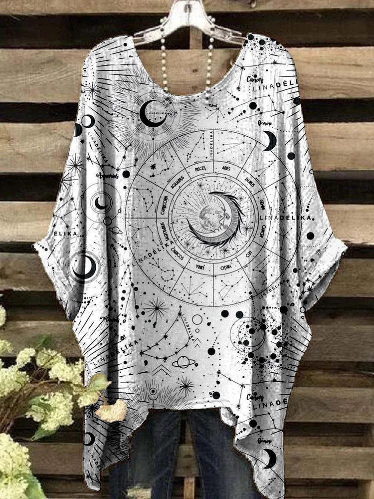 Women's Astrology Moon and Sun Print Top