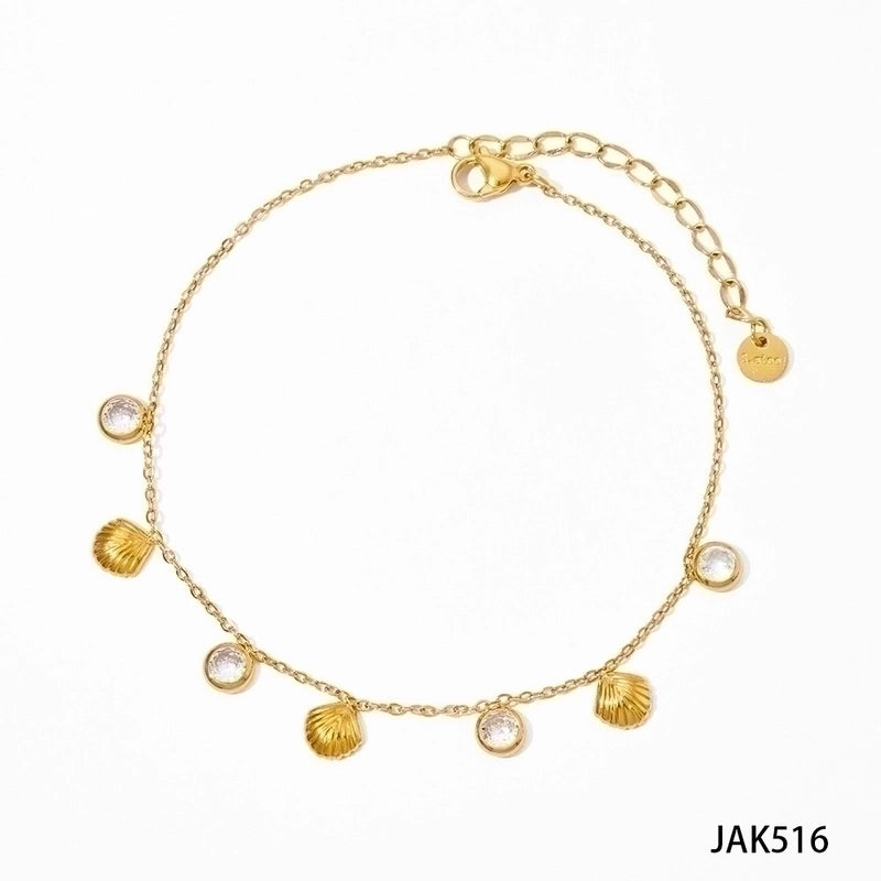304 Stainless Steel 16K Gold Plated White Gold Plated Gold Plated Elegant Lady Plating Inlay Shell Zircon Anklet Necklace