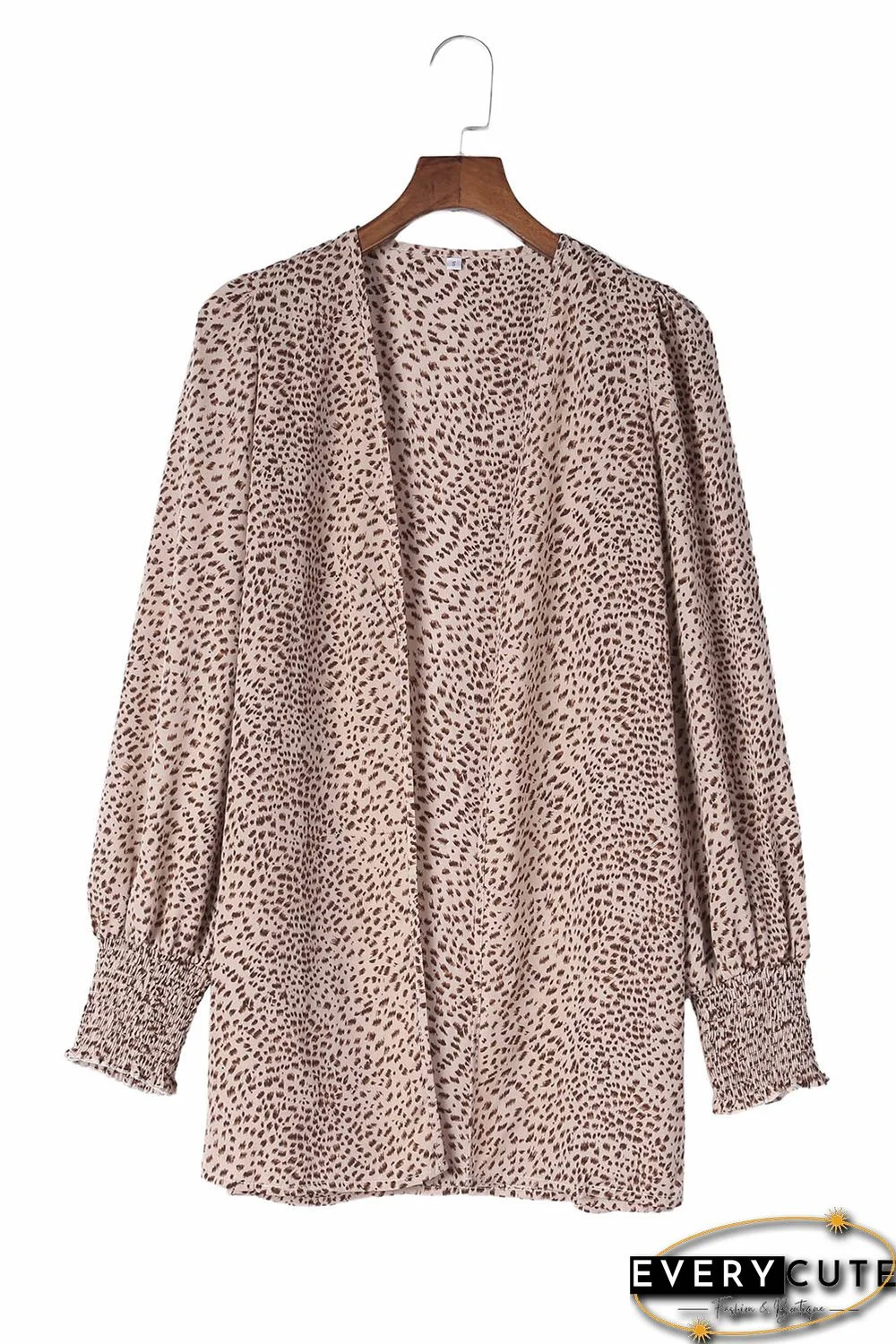 Apricot Animal Print Shirred Cuff Lantern Sleeve Cardigan