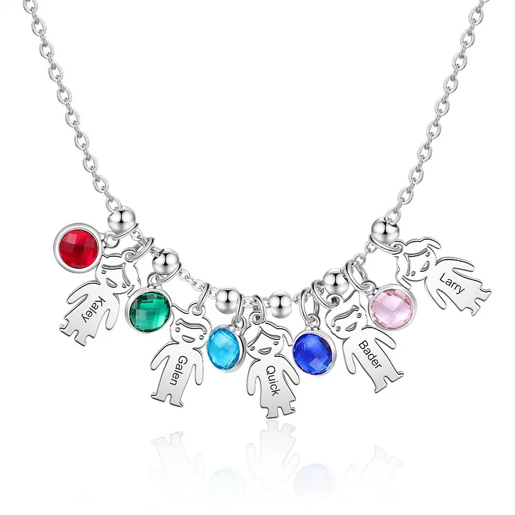 Mother Necklace With 5 Kids Charms Engraved 5 Names