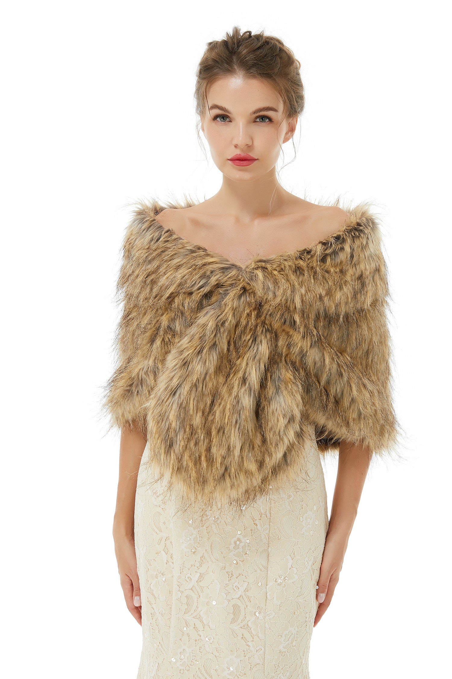 Elegant Brown Faux Fur Wedding Shawl Winter Bridal Covers - lulusllly