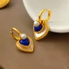 Creative Blue Red Painting Golden Earrings