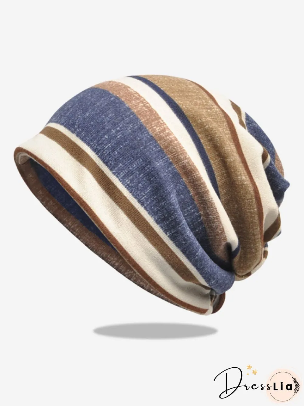 Hat Scarf Dual Purpose Retro Casual Striped Pattern Knit Warm/Windproof