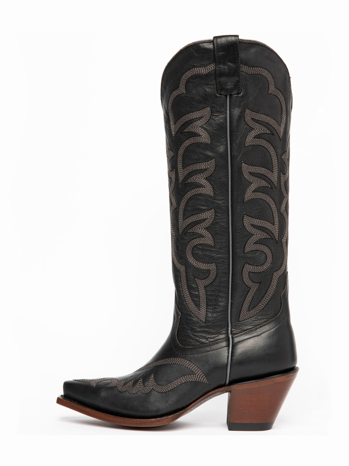 Taafo Black Embroidery Snip-Toe Tall Wide Mid Calf Cowgirl Boots For Women