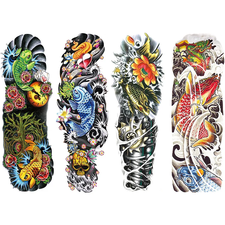 4 Sheets Fish Wave Heart Flower Full Arm Sleeves