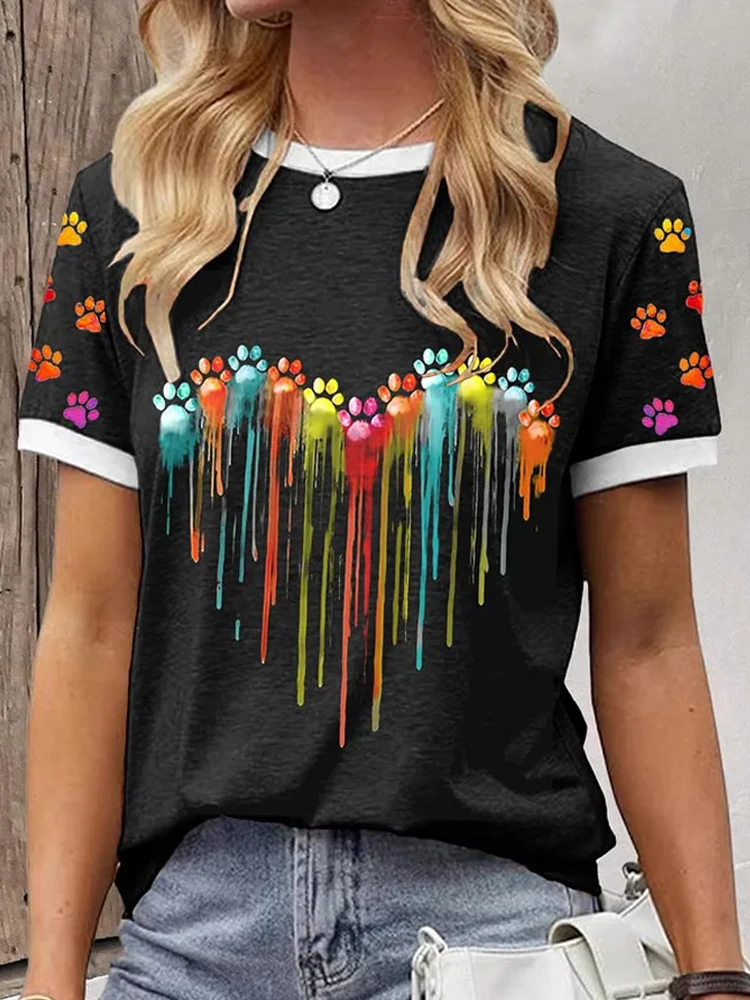 Utbros Women's Frauen Bunte Paw T-shirt