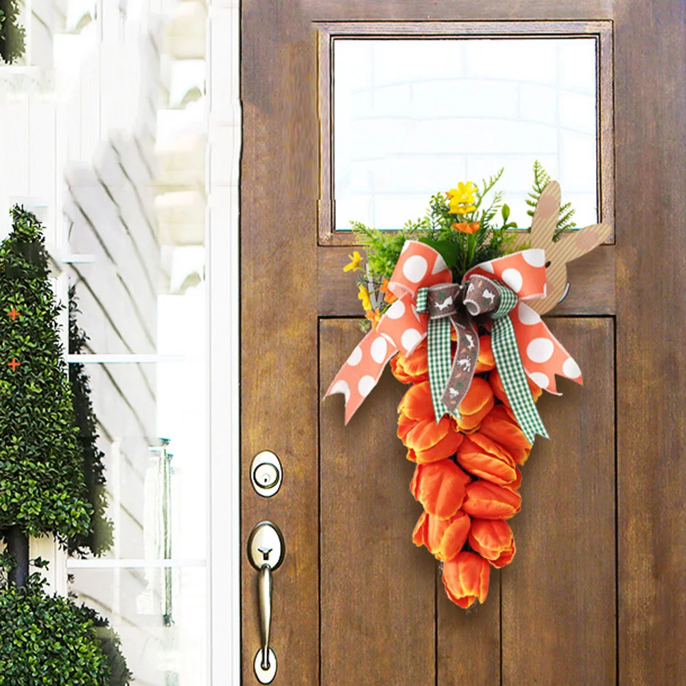 Easter Tulip Simulation Flower Carrot Rabbit Shaped Wreath Pendant
