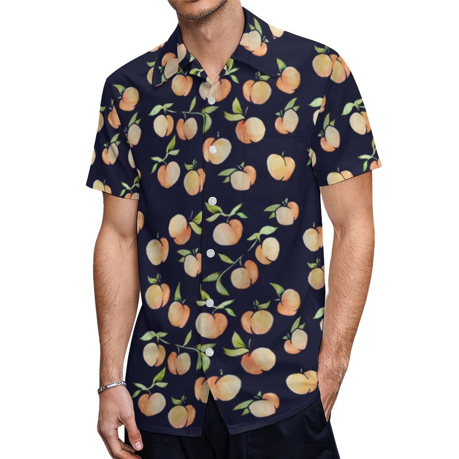 Peachy Peaches Hawaiian Shirt Mens Button Down Plus Size Tropical Hawaii Beach Shirts