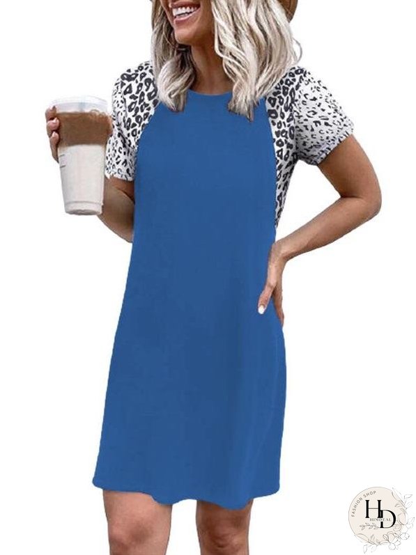 Casual Leopard Print Patchwork T-shirt Dress for Women