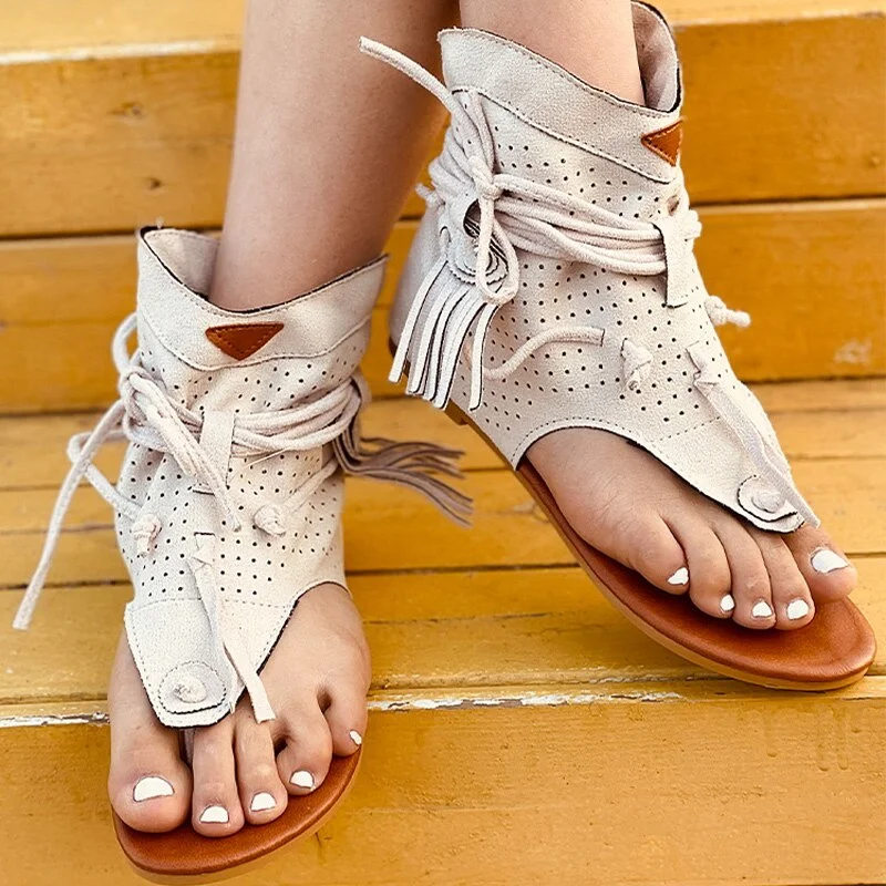 Retro Women's Sandals 2021 Gladiator Ladies Clip Toe Vintage Boots Casual Tassel Rome Fashion Summer Woman Shoes Female New