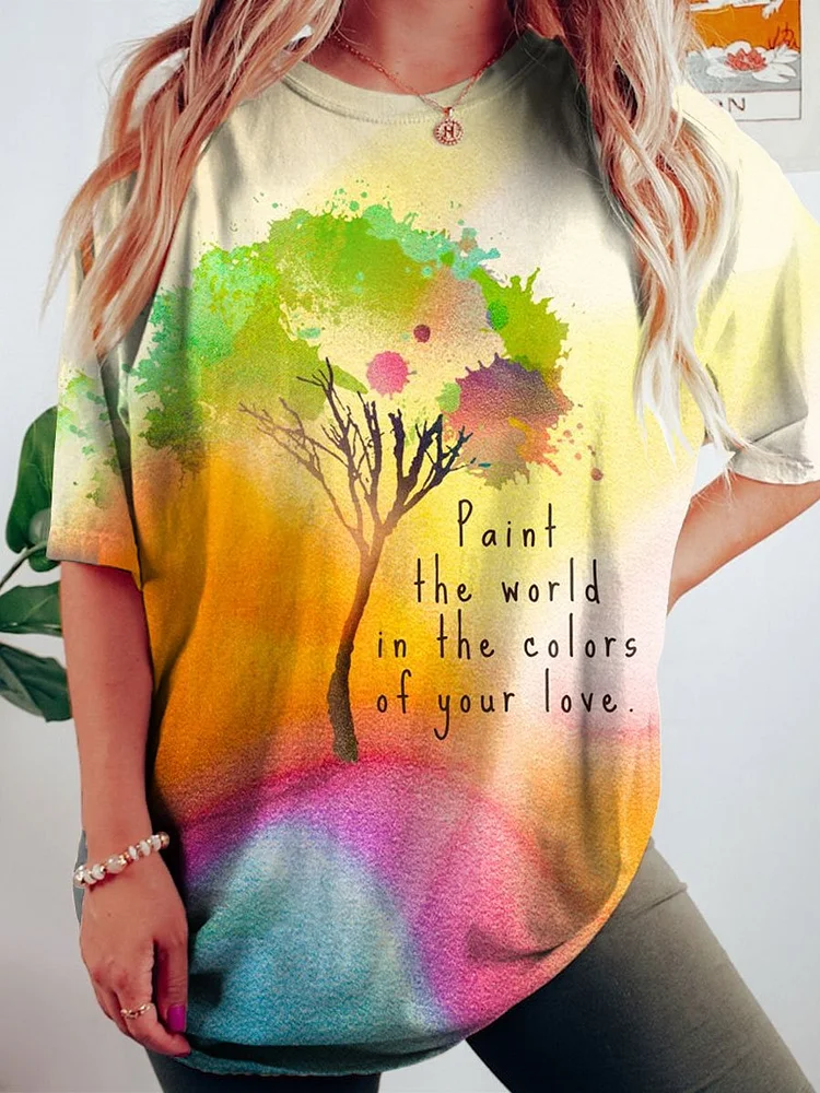 Women's Inspirational Art Print Crew Neck Causl Shirt