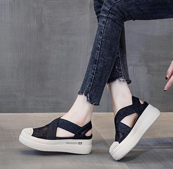 Jqang Fisherman Female Women Flat Canvas Shoe Spring Summer Breathable Cut Out Shallow Slip on Casual Sneakers Footwear Fashion