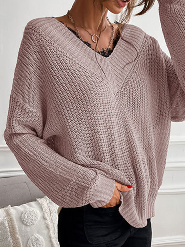 Mature Women Fashion Patchwork Lace Pullover Solid Color Knitted Sweater