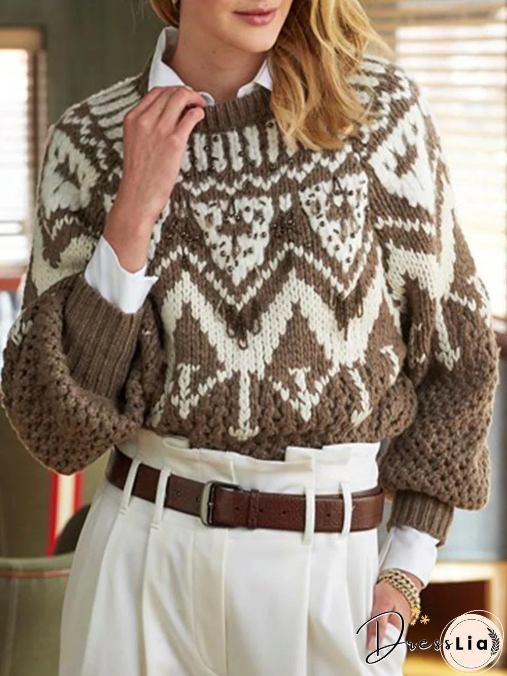 Coffee Casual Long Sleeve plus size Sweater