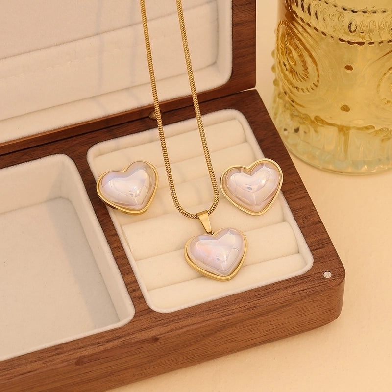 Minimalist Commute Heart Shape 304 Stainless Steel 18K Gold Plated Jewelry Set