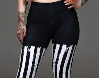 pornhint Pornhint striped leggings, side show, circus, circus leggings, stripes, stripped, black white, goth, nugoth, goth leggings, punk leggings, goth girl