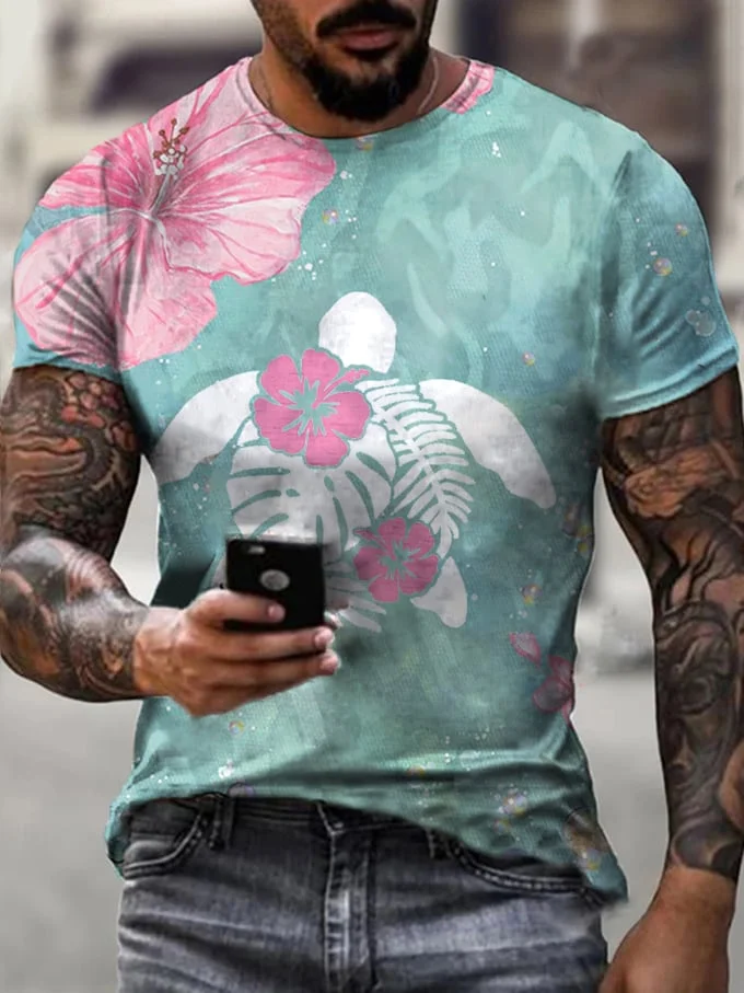 Men's Maui Lahaina Hibiscus Turtle Print T-shirt
