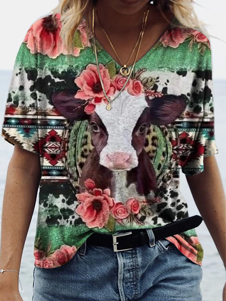 Vefave Lovely Cow Western Inspired Art T Shirt