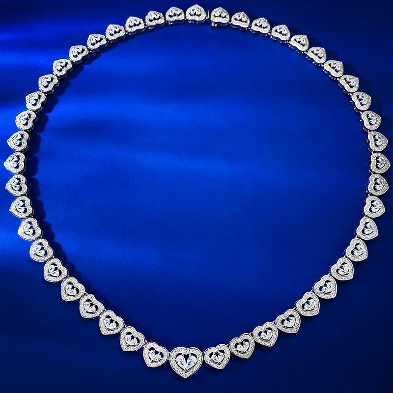 MIKAMU S925 Silver Heart-Shaped Full Diamond Necklace - Luxurious and Fashionable Collarbone Chain