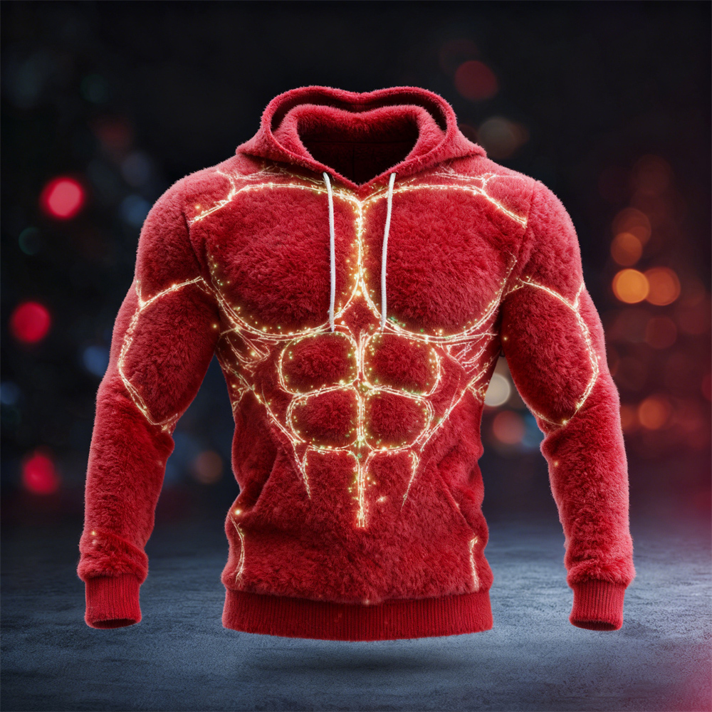 Christmas Lights Muscle Design Men's Hooded Flannel Sweatshirt elevenforest