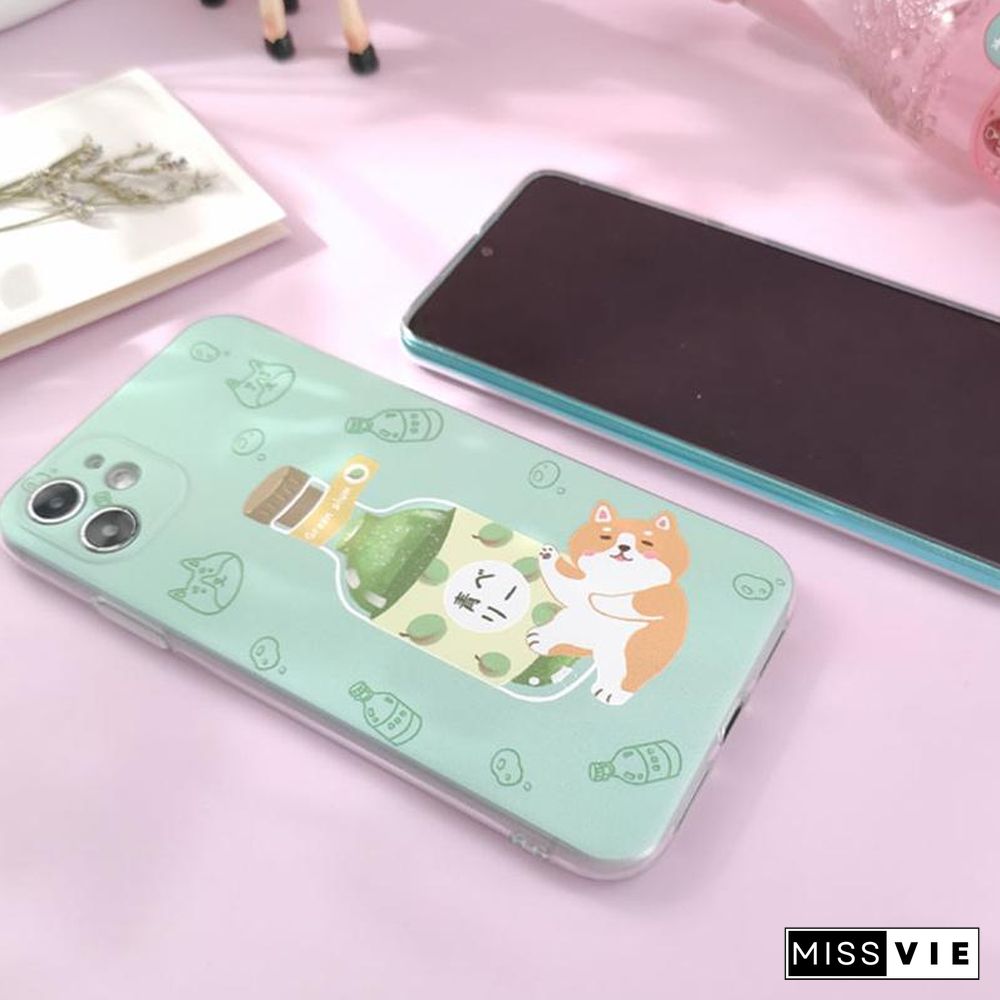 Cartoon Wine Dog Print Silicone Phone Case