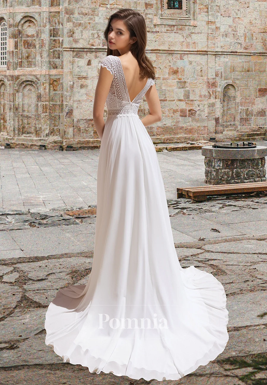 green emerald velvet dress Boho Wedding Dresses Chiffon V-Neck High Waist Roman Drapery Sleeve Bridal  Gown – Dbrbridal main image 1
