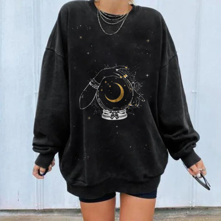   Moon Crystal Ball Printed Women's Loose Sweatshirt - Neojana