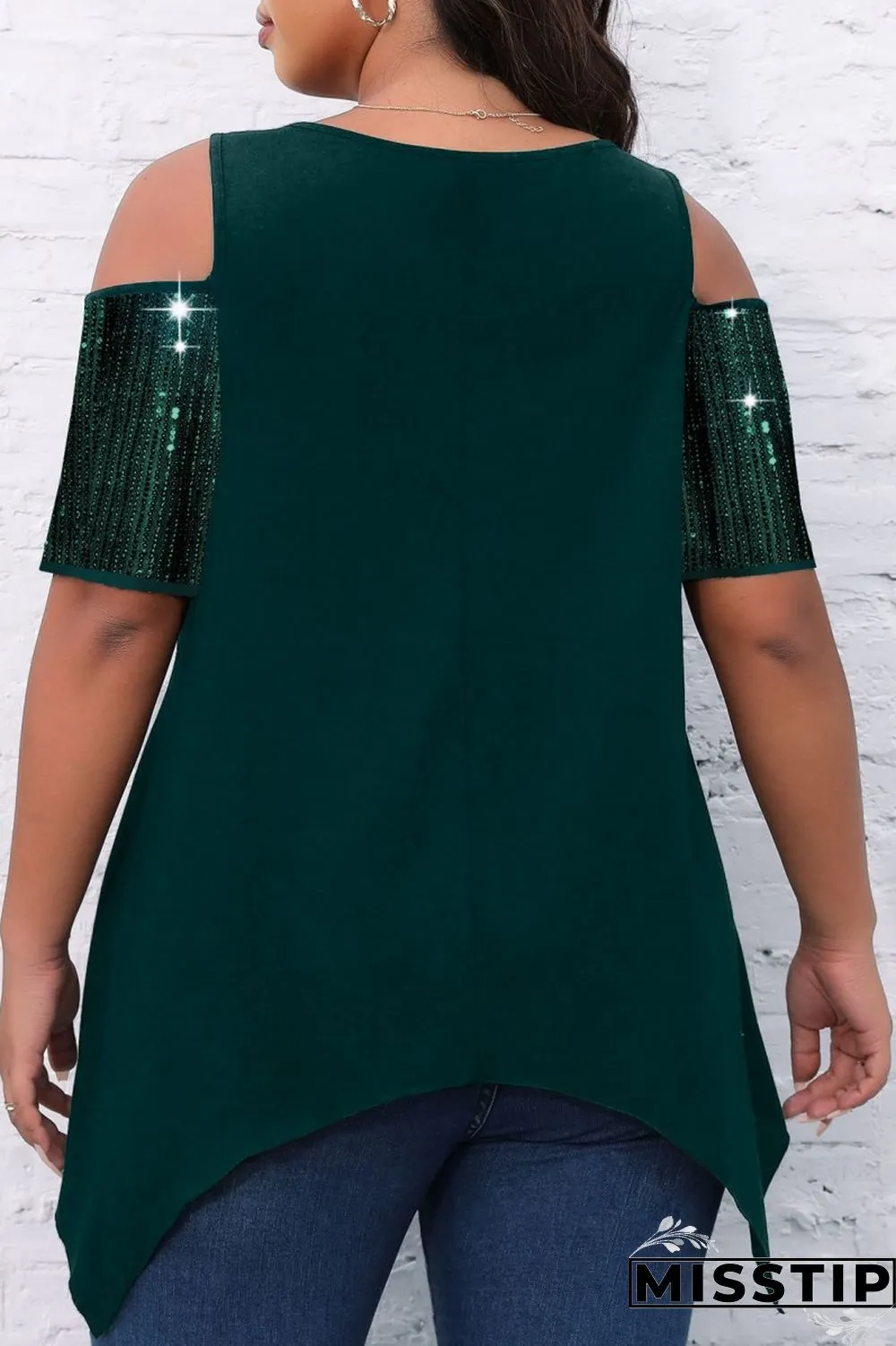 Black Casual Solid Hollowed Out Patchwork O Neck Plus Size Tops