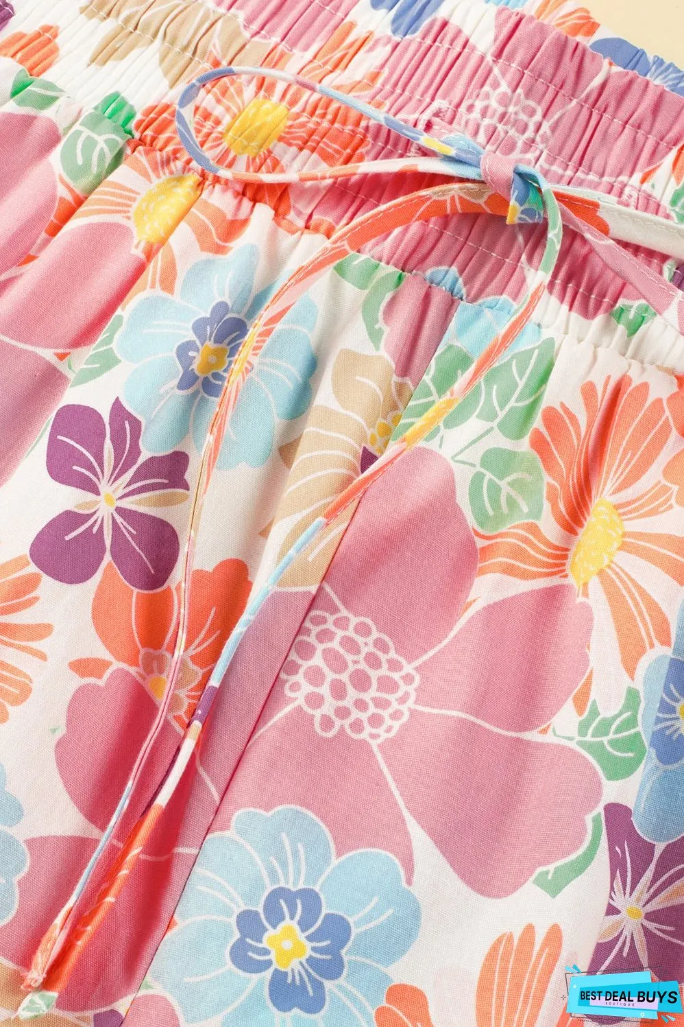 Floral Smocked Waist Loose Pants